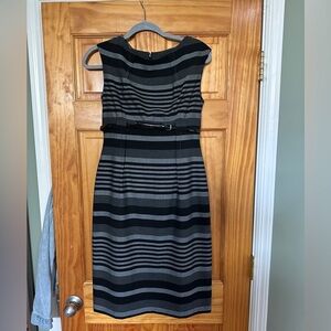 Calvin Klein striped dress with patent belt size 6